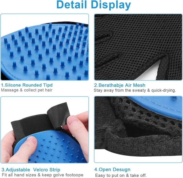 Breathable Mesh Fabric Pet Grooming Glove with Soft Silicone Tips for Dogs & Cats (Blue)