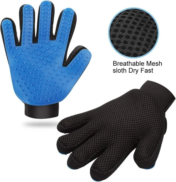 Breathable Mesh Fabric Pet Grooming Glove with Soft Silicone Tips for Dogs & Cats (Blue)