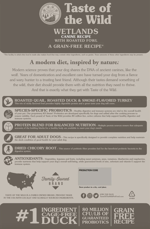 Taste of the Wild Wetlands Canine Formula with Wild Fowl for Adult Dogs