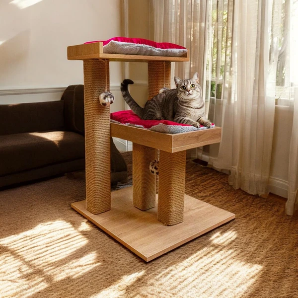 Petmoda Scratcher Post and Play Tower With Two Bed & Catnip 80*60*55 cm 