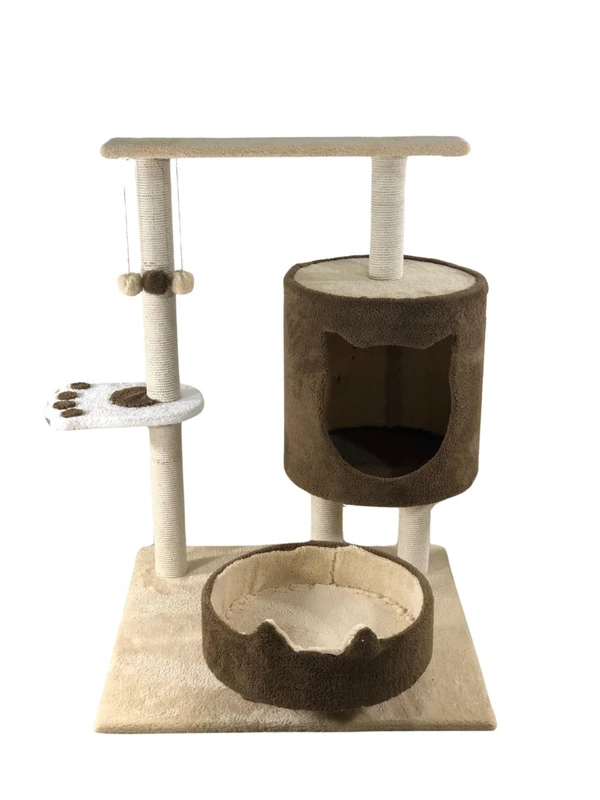 Caty Cat Face & Paw 3 Level Cat Scratcher 70 X 70 X 90 cm - Brown/Beige