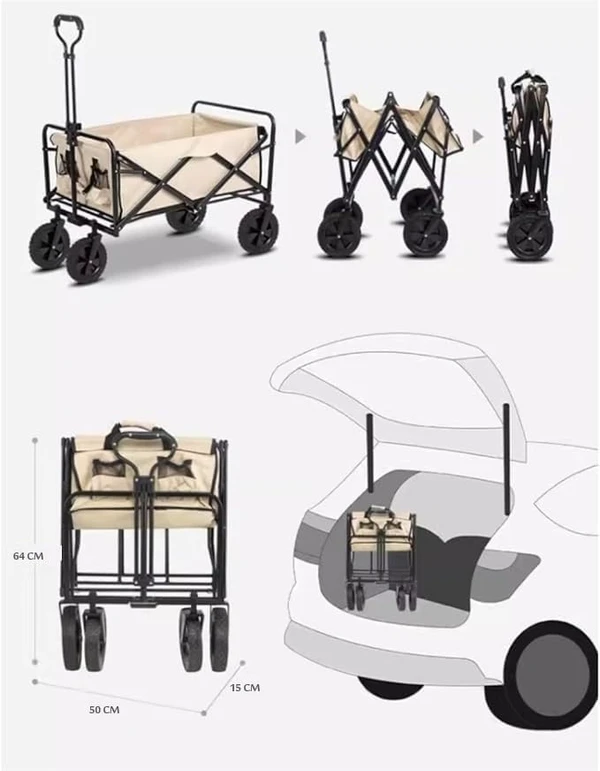 Folding Wagon, Portable with W Heels, 80kg, Pet Transport Wagon, Wide, 360 Wheels, Outdoor & Shopping