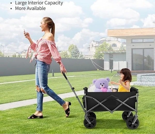 Folding Wagon, Portable with W Heels, 80kg, Pet Transport Wagon, Wide, 360 Wheels, Outdoor & Shopping