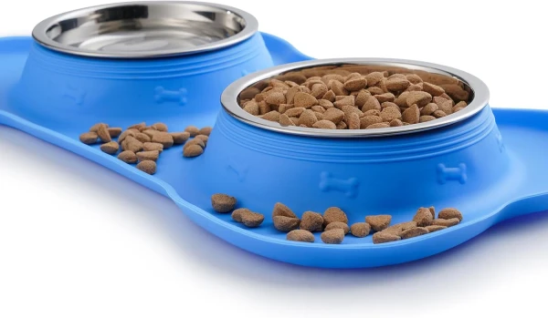 2 Stainless Steel Dog & Cat Bowls with Non-Slip Silicone Mat – Food & Water Feeder for Pets