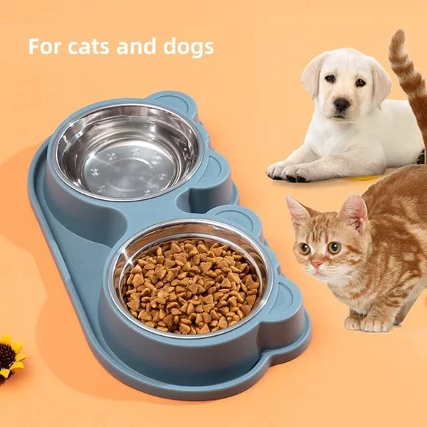 2 Stainless Steel Pet Bowls with Non-Slip Safety Base – Food & Water Feeder for Cats and Dogs (38×19×5 cm)