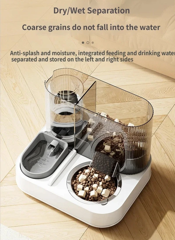 2-in-1 Automatic Pet Feeder with Water Fountain (1.5L) – Cat & Dog Food Dispenser and Water Bowl (White/Grey)