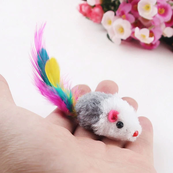 Colorful Cat Toy Mice with Feathers – Interactive Chase & Play Toys for Cats (4 Pcs)