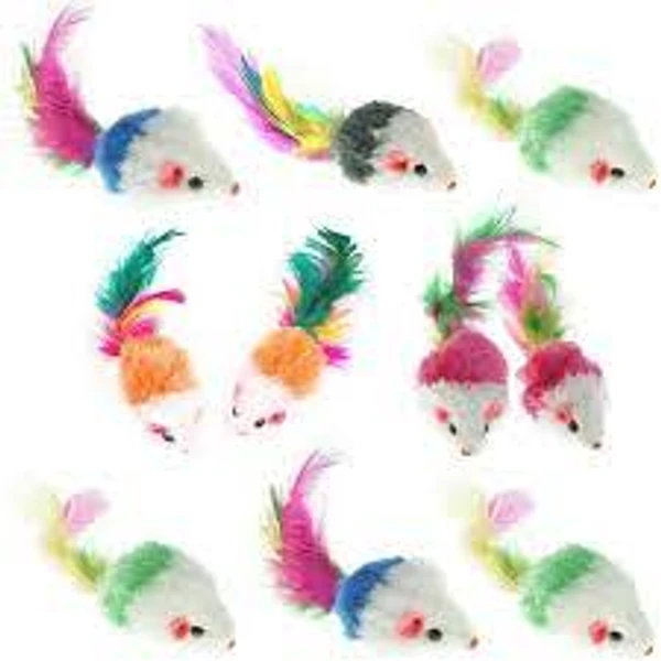 Colorful Cat Toy Mice with Feathers – Interactive Chase & Play Toys for Cats (4 Pcs)