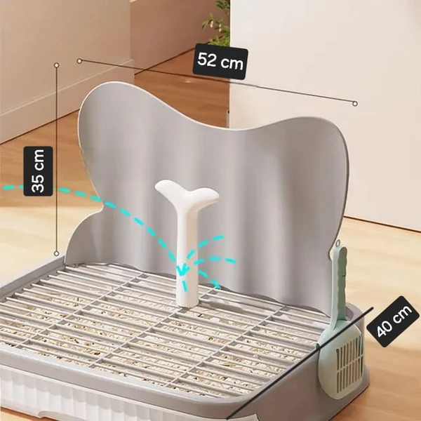 Indoor Small Dog Litter Box with Removable Pole & Mesh Tray – Puppy Training Pad Holder for Clean & Dry Paws - 52x40x35 cm