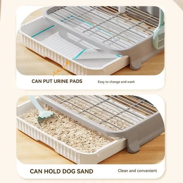 Indoor Small Dog Litter Box with Removable Pole & Mesh Tray – Puppy Training Pad Holder for Clean & Dry Paws - 52x40x35 cm