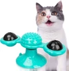 Windmill Rotating Cat Toy with 2 Catnip Balls & Suction Cup – Interactive Spinning Toy & Massager for Indoor Cats - Green