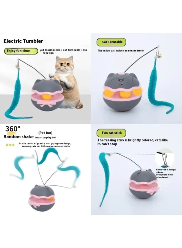 Interactive Cat Toy with Colorful Feather & Bell – Tumbler Balance Design for Indoor Play & Exercise