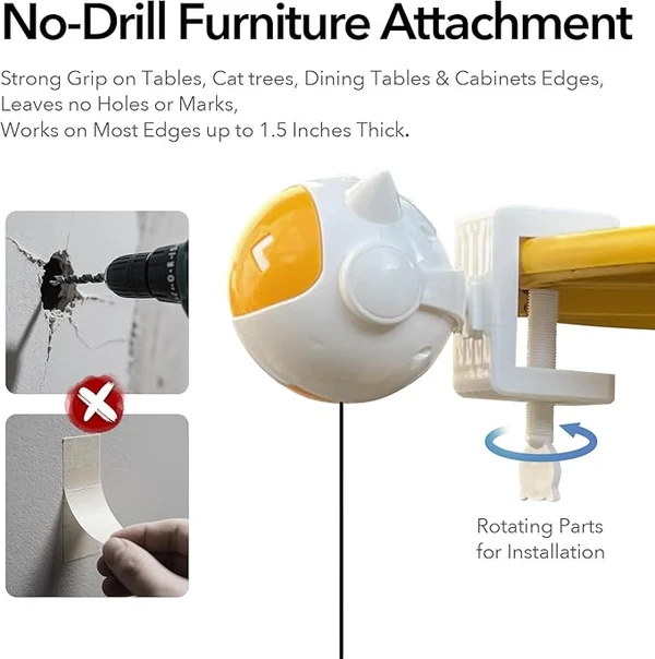 Automatic Interactive Cat Toy with Fluffy Ball – Rising & Falling Motion Teaser for Indoor Cats | Battery Operated, No-Drill Installation