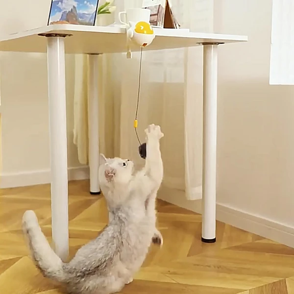 Automatic Interactive Cat Toy with Fluffy Ball – Rising & Falling Motion Teaser for Indoor Cats | Battery Operated, No-Drill Installation