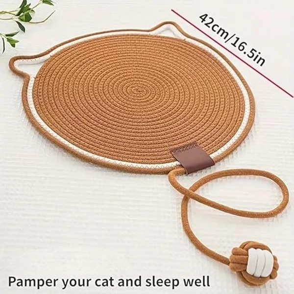 Cat Face Scratching Mat with Hanging Toy Ball – 2-in-1 Wall & Floor Scratch Pad | Cotton Rope Cat Scratcher & Bed for Healthy Claws