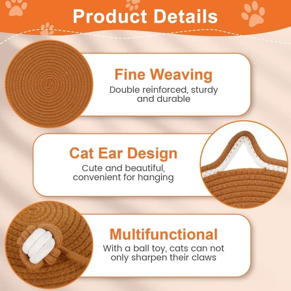 Cat Face Scratching Mat with Hanging Toy Ball – 2-in-1 Wall & Floor Scratch Pad | Cotton Rope Cat Scratcher & Bed for Healthy Claws