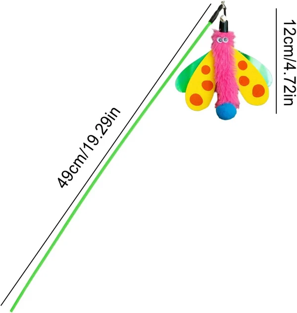 Interactive Cat Wand with Dragonfly Toy and Sound – Colorful Feather Teaser Wand for Active Play & Exercise