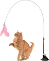 Interactive Feather Rod Cat Toy with Bell & Suction Cup Base – Elastic Teaser Wand for Active Indoor Cats 