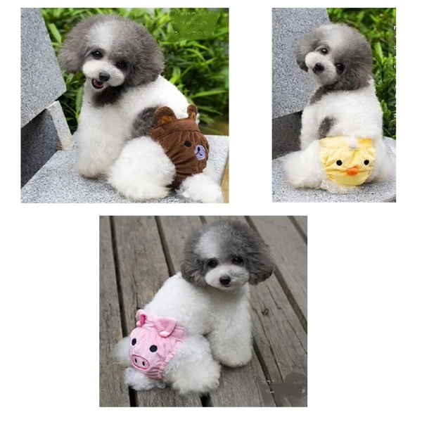 Bear Design Reusable Pet Diaper for  XSmall Dogs & Cats – Washable Soft Female Pants with Adjustable Fit -  XSmall (Brown)