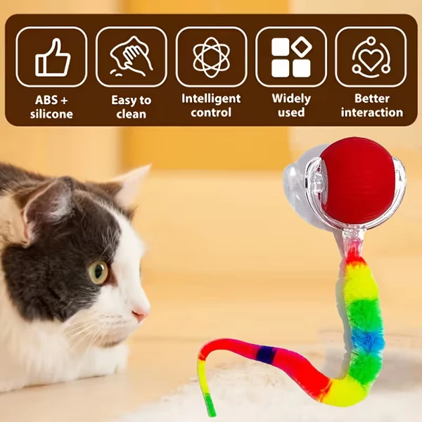 Electric Cat Ball Toy – USB Rechargeable Intelligent Rolling Toy with Colorful Tail for Cats and Small Dogs
