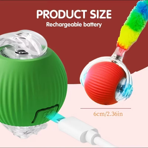 Electric Cat Ball Toy – USB Rechargeable Intelligent Rolling Toy with Colorful Tail for Cats and Small Dogs