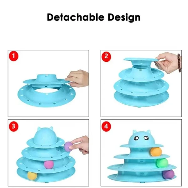 Nunbell 3-Level Turntable Cat Toy Circular with Three Colorful Balls Interactive, Funny Puzzle Cat Toys