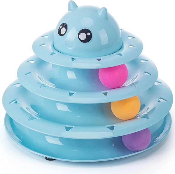 Nunbell 3-Level Turntable Cat Toy Circular with Three Colorful Balls Interactive, Funny Puzzle Cat Toys