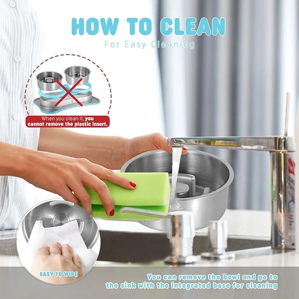 DOKIPETTY Premium Stainless Steel Double Pet Bowl Set – 2-in-1 Food & Water Feeder for Cats and Dogs | Non-Slip Feeding Station - Blue