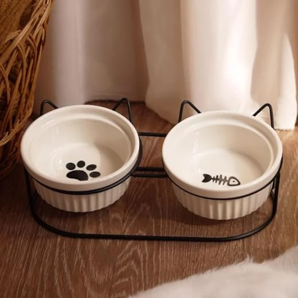 Elevated Ceramic Cat Bowls with Metal Stand – Tilted Anti-Vomiting Raised Food & Water Bowls for Cats and Small Dogs