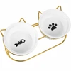 Elevated Ceramic Cat Bowls with Metal Stand – Tilted Anti-Vomiting Raised Food & Water Bowls for Cats and Small Dogs