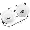 Elevated Ceramic Cat Bowls with Metal Stand – Tilted Anti-Vomiting Raised Food & Water Bowls for Cats and Small Dogs