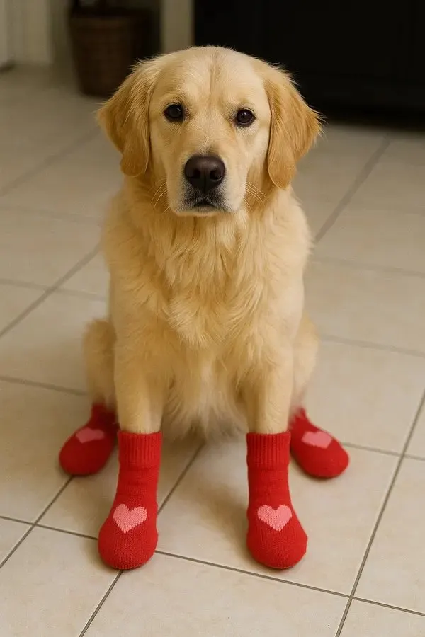 Anti-Slip Dog Christmas Red Socks – Soft Indoor Paw Protection -4pcs Set for Medium & Large Dogs(L:11cm,W:6cm)