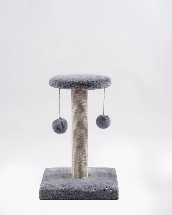 Cat House Premium Basic Scratching Post 40cm – Sisal Rope Scratcher with Plush Base & Hanging Pom-Pom Toys 10030