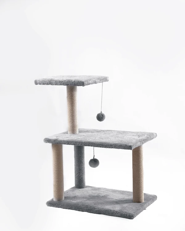 Cat House Multi-Level Cat Scratcher 70cm – Sisal Posts, Dual Platforms & Play Ball | Stable Cat Tower 10010