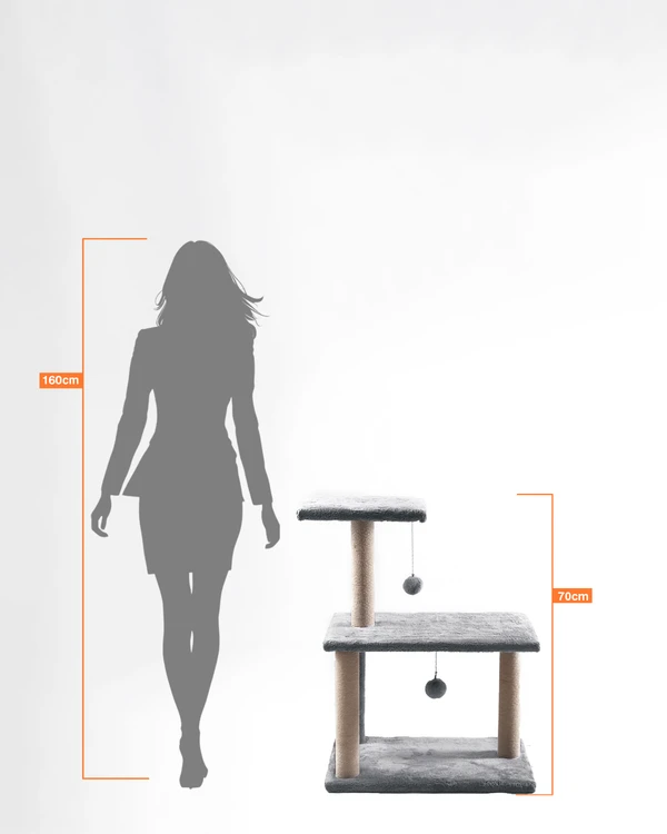 Cat House Multi-Level Cat Scratcher 70cm – Sisal Posts, Dual Platforms & Play Ball | Stable Cat Tower 10010