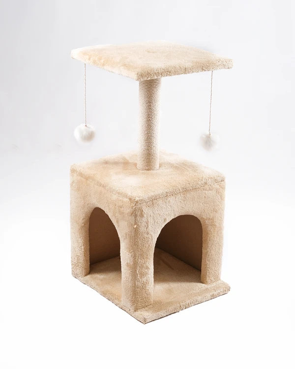 Cat House Cat Condo & Scratcher 65cm – Sisal Post, Cozy Hideout & Play Balls | Multi-Functional Cat Tower 10014