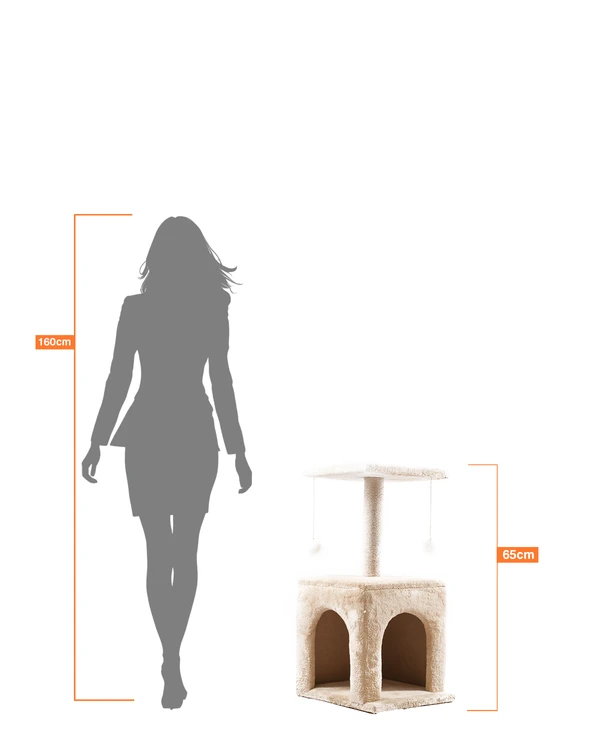 Cat House Cat Condo & Scratcher 65cm – Sisal Post, Cozy Hideout & Play Balls | Multi-Functional Cat Tower 10014