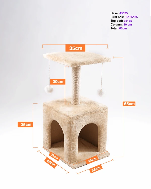 Cat House Cat Condo & Scratcher 65cm – Sisal Post, Cozy Hideout & Play Balls | Multi-Functional Cat Tower 10014