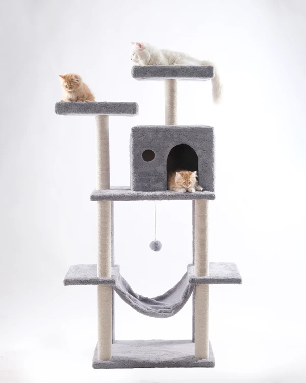 Cat House XL Cat Tree 155cm – Multi-Level Tower with Condo, Hammock, Sisal Posts & Play Platforms 10029
