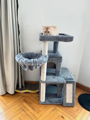 Cat House Multi-Level Cat Tree with Dual Condos, Hammock & Sisal Scratching Posts – Beige 10026