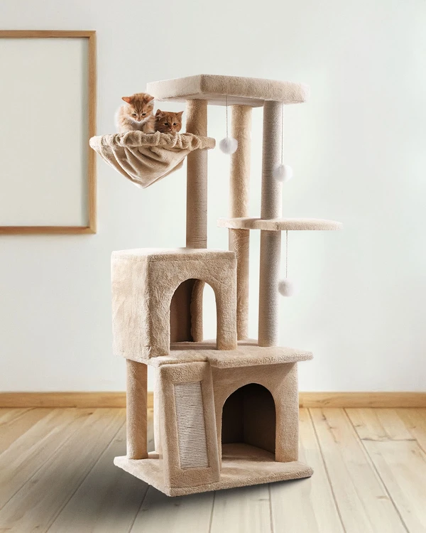 Cat House Multi-Level Cat Tree 120cm – Dual Condos, Hammock, Sisal Posts & Play Platforms 10075