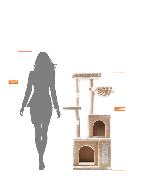 Cat House Multi-Level Cat Tree 120cm – Dual Condos, Hammock, Sisal Posts & Play Platforms 10075
