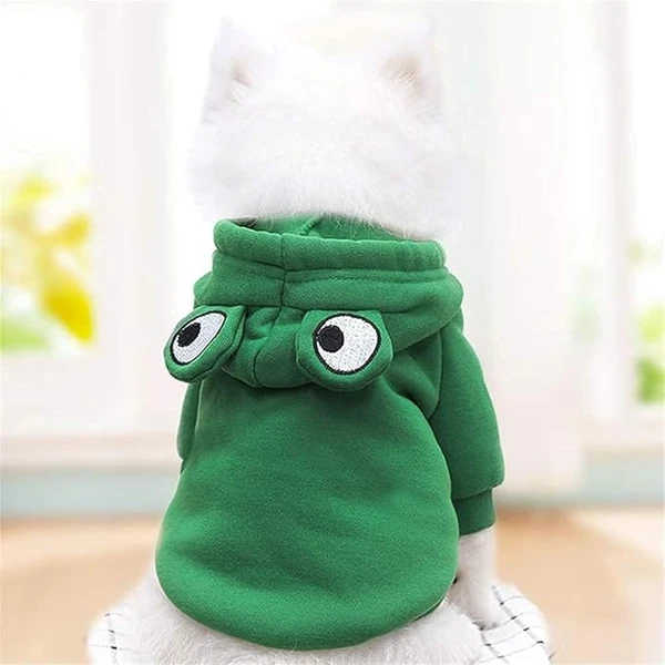 Small Dog & Cat Hoodie – Frog Design | 44cm Chest, Warm Fleece Winter Sweatshirt for Small Dogs & Medium Cats (Size:S)
