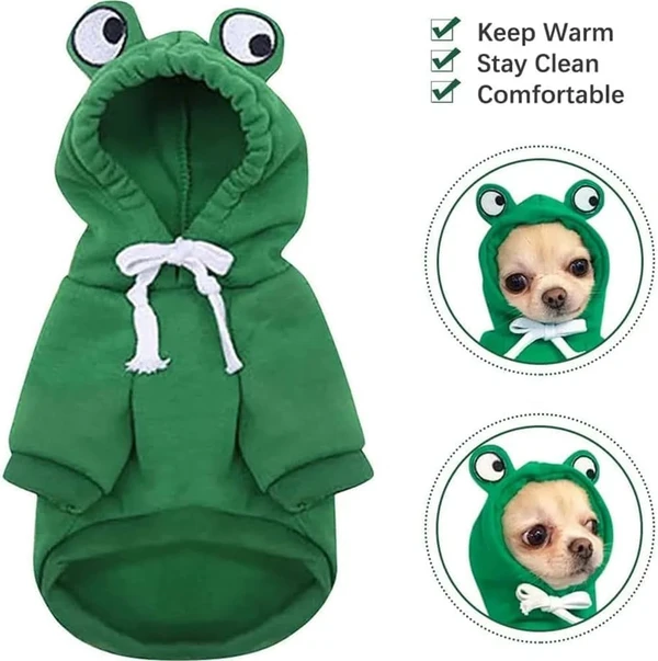 Small Dog & Cat Hoodie – Frog Design | 44cm Chest, Warm Fleece Winter Sweatshirt for Small Dogs & Medium Cats (Size:S)