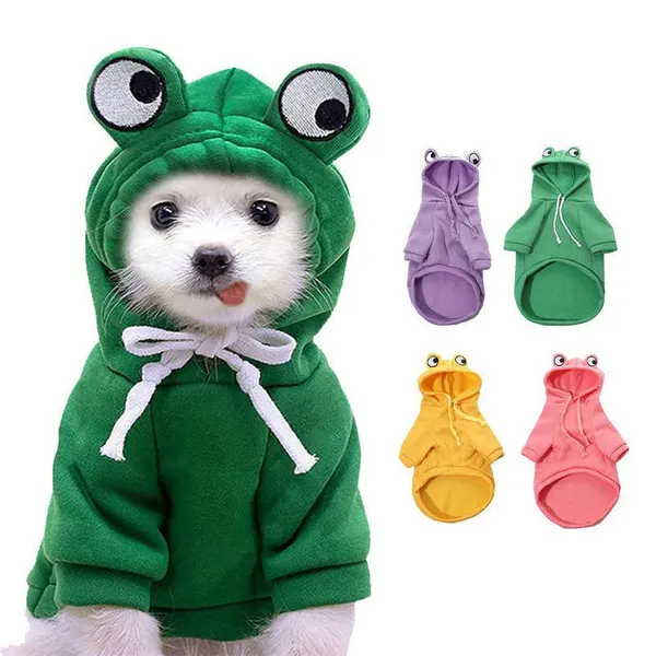 Frog Design Pet Hoodie – Warm Fleece Winter Sweatshirt for Cats & Small Dogs