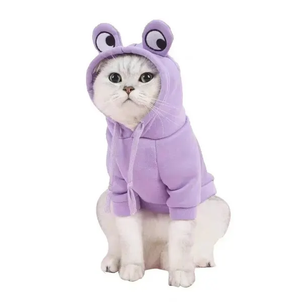 Frog Design Pet Hoodie – Warm Fleece Winter Sweatshirt for Cats & Small Dogs