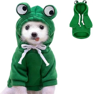 Frog Design Pet Hoodie – Warm Fleece Winter Sweatshirt for Cats & Small Dogs