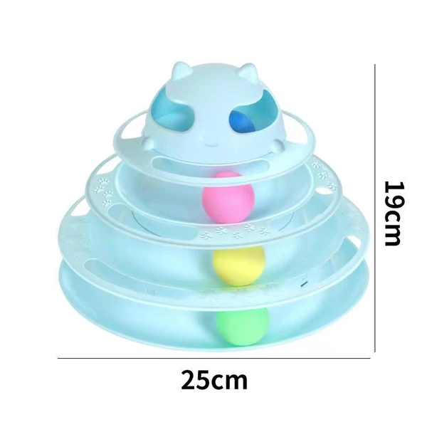 Interactive 4-Level Cat Tower of Tracks Toy with Colorful Balls – Fun Puzzle Play for Kittens & Adult Cats - Blue