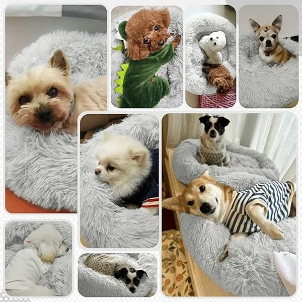 Round Plush Soft Pet Bed 40 cm – Cozy Donut Bed for Cats & Puppies (Up to 20 cm Length), Non-Slip & Washable