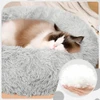 Round Plush Soft Pet Bed 50 cm – Donut Bed for Cats & Small Dogs (Up to 33 cm Length), Non-Slip & Washable - Grey